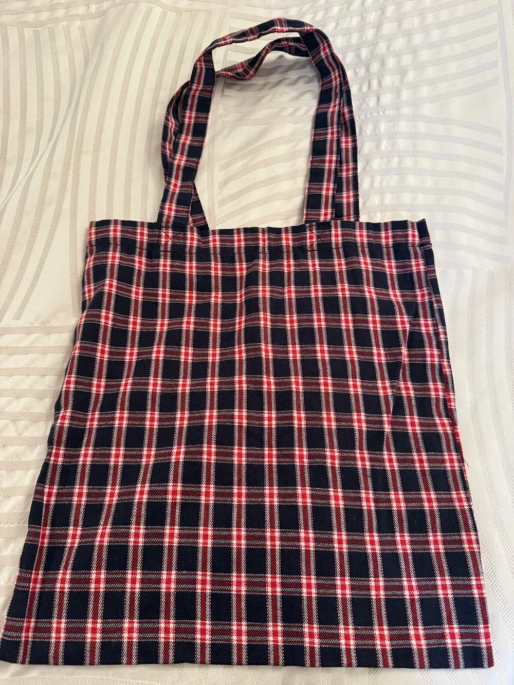 Octobre Navy Red Plaid Tote Bag